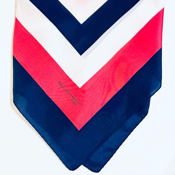 MICHELANGELO ROMA VINTAGE SCARF CLASSIC GEOMETRIC STYLE—NAVY FUCHSIA & PINK 🇮🇹 - Picture 4 of 14